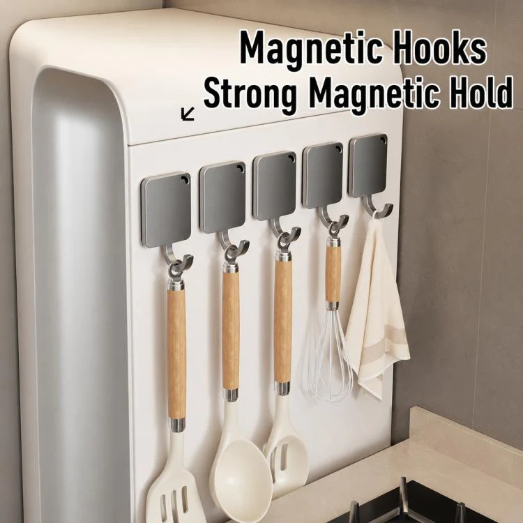 Wall Mounted No Drilling Magnetic Square Metal Hook, Type:5pcs Pack(Gray) - Image 3