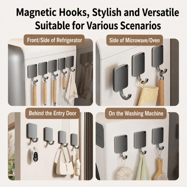 Wall Mounted No Drilling Magnetic Square Metal Hook, Type:5pcs Pack(Gray) - Image 9