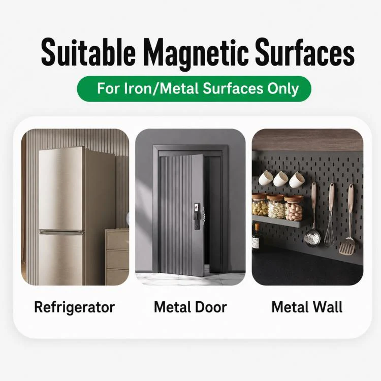 Wall Mounted No Drilling Magnetic Square Metal Hook, Type:Single Pack(Gray) - Image 10