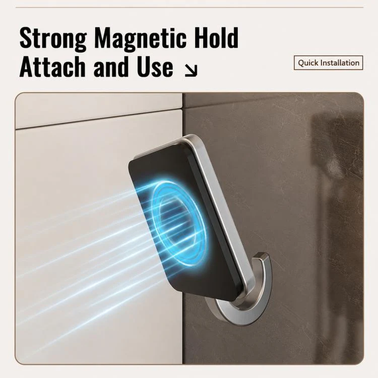 Wall Mounted No Drilling Magnetic Square Metal Hook, Type:Single Pack(Gray) - Image 5