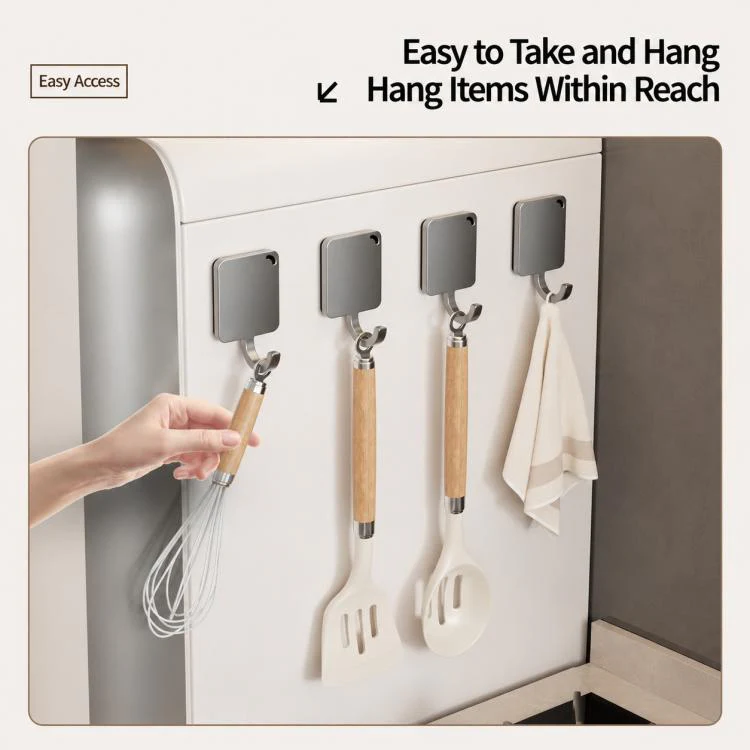 Wall Mounted No Drilling Magnetic Square Metal Hook, Type:Single Pack(Gray) - Image 7