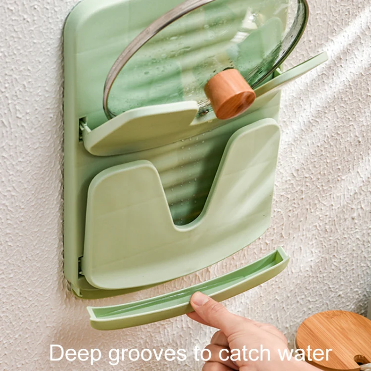 Wall Mounted Pot Lid Holder Kitchen Double Layer Multifunctional Folding Rack(Green) - Image 4