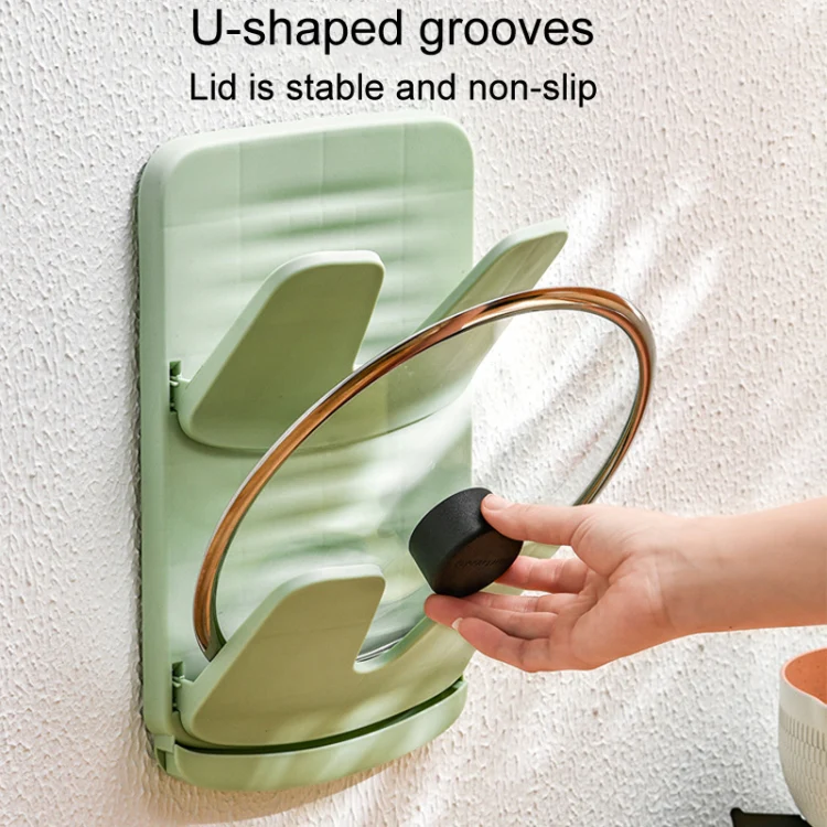 Wall Mounted Pot Lid Holder Kitchen Double Layer Multifunctional Folding Rack(Green) - Image 6