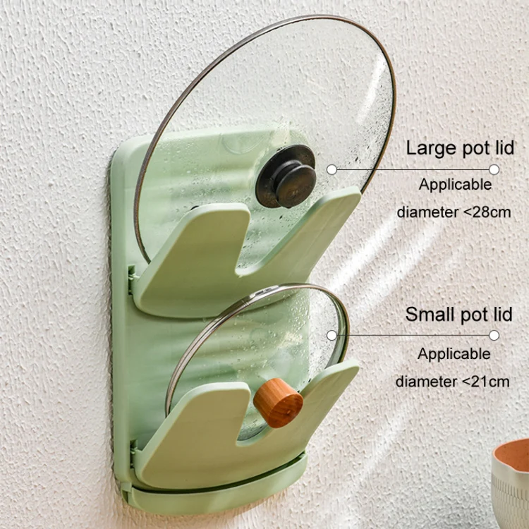 Wall Mounted Pot Lid Holder Kitchen Double Layer Multifunctional Folding Rack(Green) - Image 7