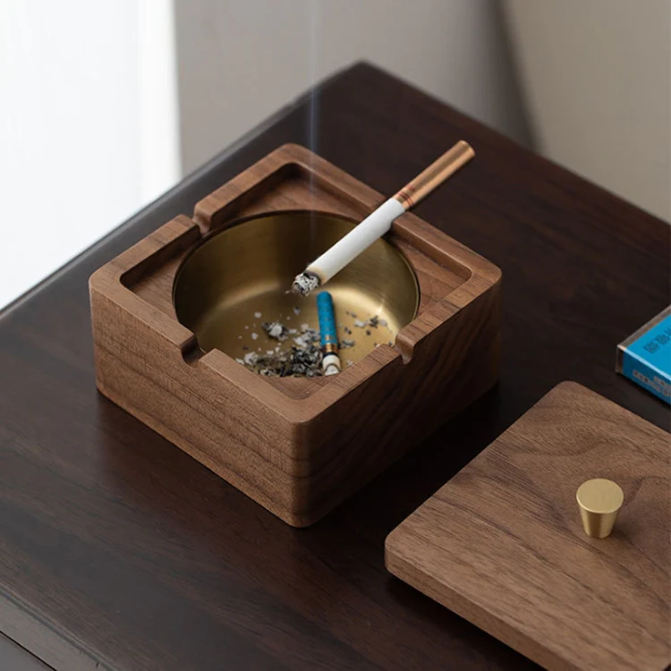 Walnut Ashtray Solid Wood With Lid Ashes Holder for Smokers - Image 5