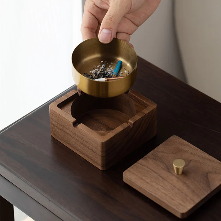 Walnut Ashtray Solid Wood With Lid Ashes Holder for Smokers - Image 6