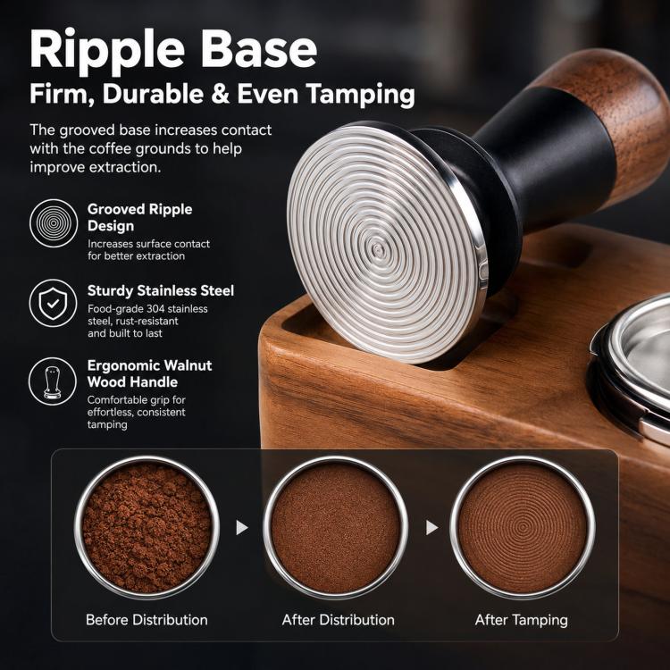 Walnut Wood Handle Coffee Constant Force Tamper(53mm Flat Bottom) - Image 6