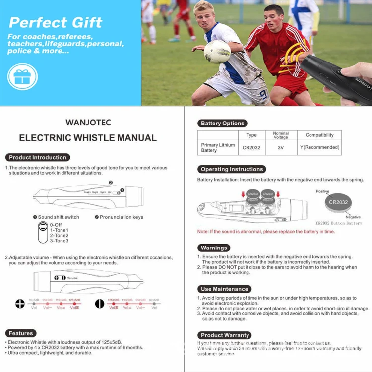 WANJOTEC EW001 Large Volume Outdoor Training Referee Coach Electronic Whistle, Color: Black Red - Image 9