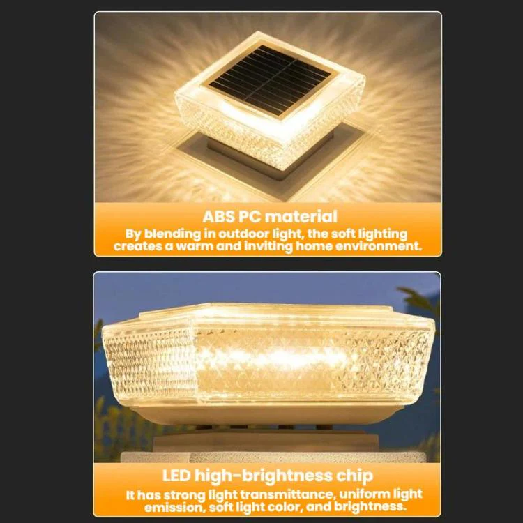 Waterproof Solar-Powered LED Pillar Light For Outdoor Courtyard Lighting(Striped Warm Light) - Image 3