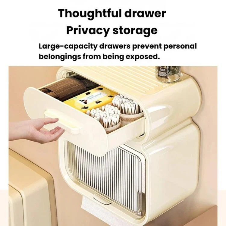 Waterproof Wall-Mounted Punch-Free Tissue Storage Rack For Bathroom & Washroom, Spec: Large Green Gold - Image 8