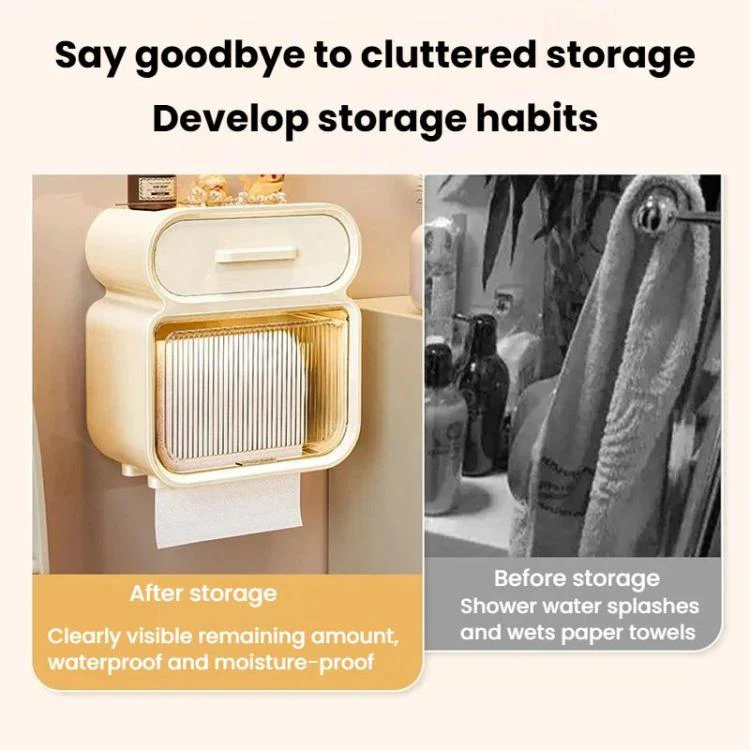 Waterproof Wall-Mounted Punch-Free Tissue Storage Rack For Bathroom & Washroom, Spec: Small Green - Image 3
