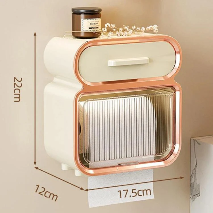 Waterproof Wall-Mounted Punch-Free Tissue Storage Rack For Bathroom & Washroom, Spec: Small White Gold