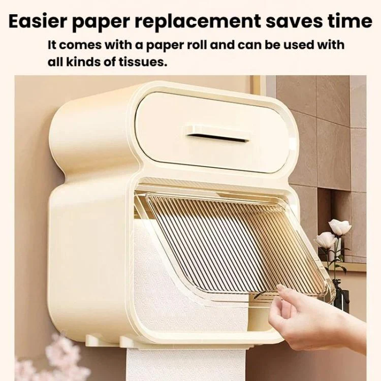 Waterproof Wall-Mounted Punch-Free Tissue Storage Rack For Bathroom & Washroom, Spec: Small White Gold - Image 2