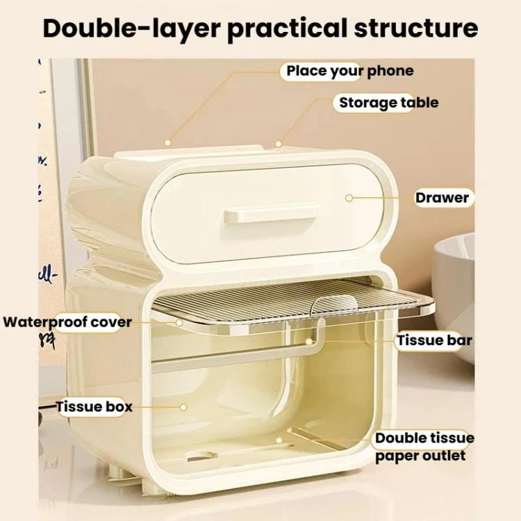 Waterproof Wall-Mounted Punch-Free Tissue Storage Rack For Bathroom & Washroom, Spec: Small White Gold - Image 6