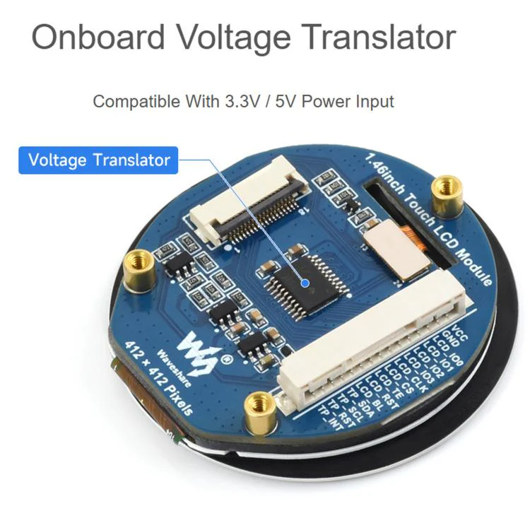 Waveshare 1.46inch Touch LCD Display Module 412 × 412 Resolution, 16.7M Color, QSPI And I2C Communication Interfaces - Image 3