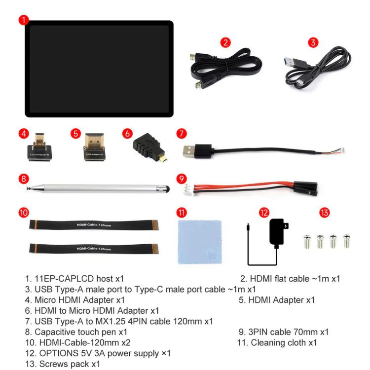 Waveshare 11EP-CAPLCD 11inch Capacitive Touch Display 1920×1200 Resolution, 10-Point Touch US Plug - Image 13
