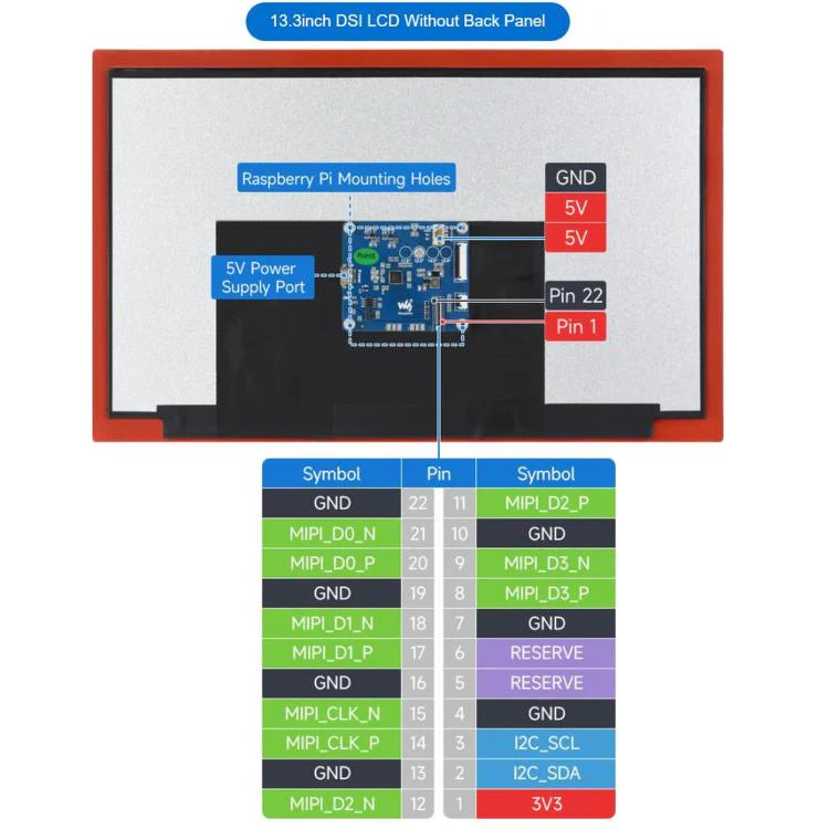 WAVESHARE 13.3 inch High Resolution DSI Capacitive Touch Display, 1920 × 1080, IPS, Toughened Glass Panel, DSI Interface, 10-Point Touch, Spec: Without Back Panel - Image 12