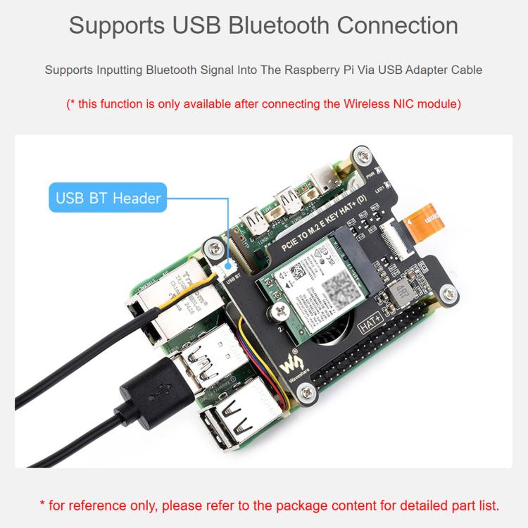Waveshare 33828 PCIe To M.2 E KEY HAT For Raspberry Pi 5 Compatible With Various NGFF Wireless NIC Supports USB Bluetooth Connection - Image 5