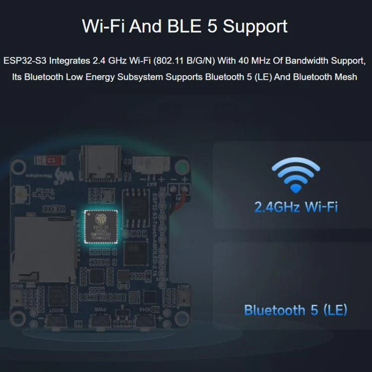 Waveshare 33970 ESP32-S3 2.16 Inch AMOLED Display Development Board, Supports Dual Microphones, 2.4GHz Wi-Fi And BLE 5 No Battery - Image 4