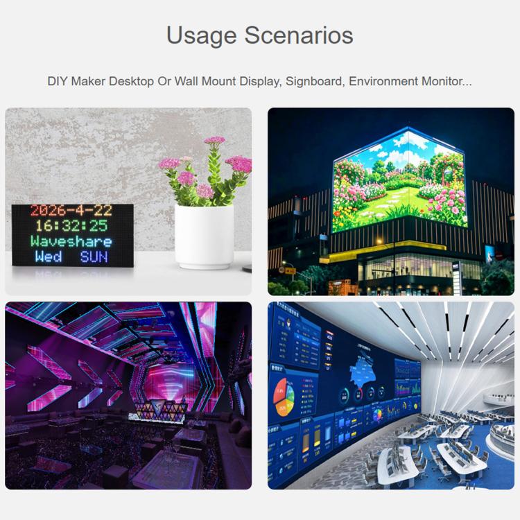 Waveshare 34431 RGB Full-color LED Matrix Panel, 4mm Pitch, 80×40 Pixels, Adjustable Brightness - Image 5