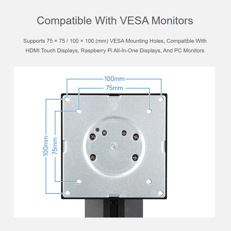 Waveshare 34443 VESA Desktop Monitor Stand For 21.5~ 27inch Monitors With 75 × 75 / 100 × 100 mm VESA Mounting Holes - Image 3