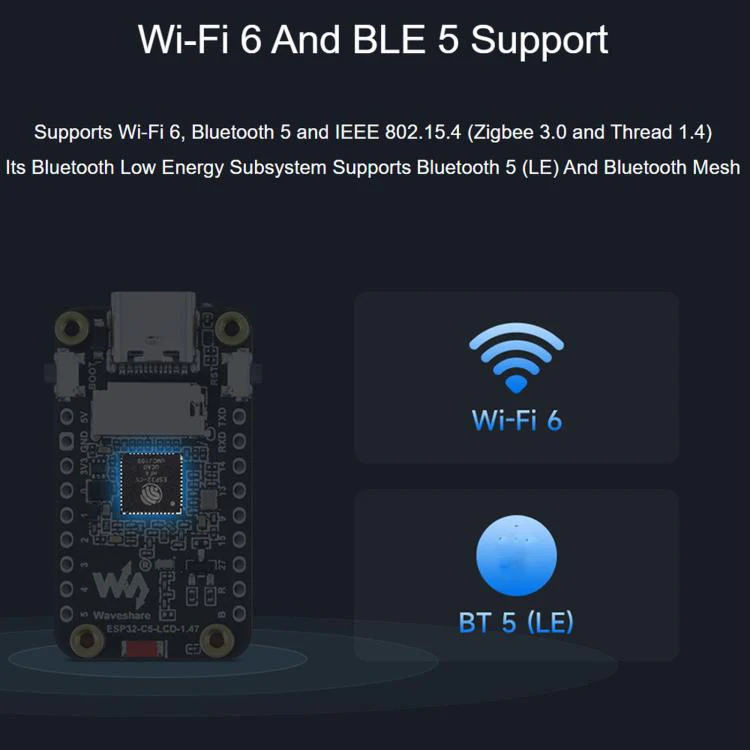 Waveshare ESP32-C5 1.47inch 262K Color LCD Display Development Board Supports Wi-Fi 6 And Bluetooth 5 Without Headers - Image 3
