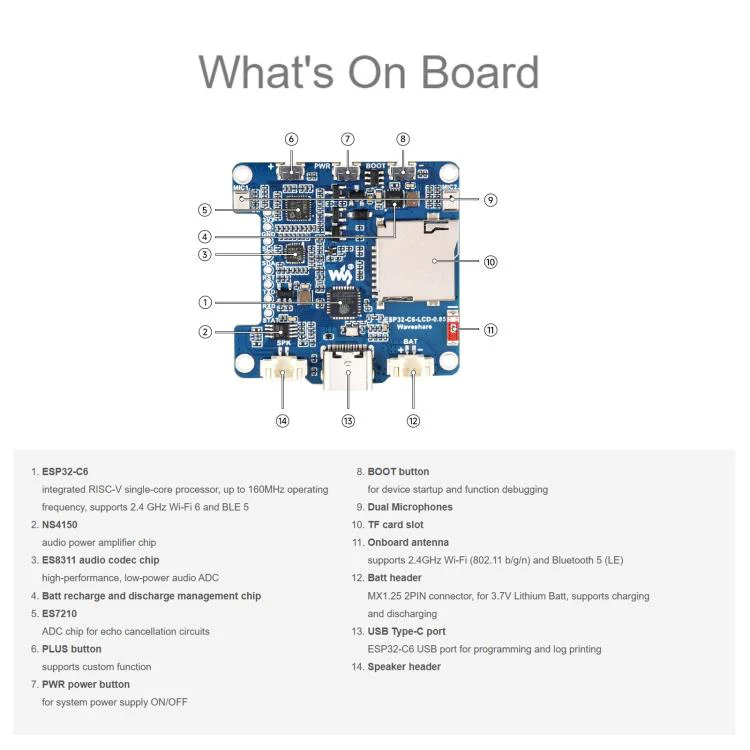 Waveshare ESP32-C6 0.85inch LCD Display Development Board, RISC-V Single-Core Processor, 128 × 128 Resolution, Supports AI Speech Interaction No Battery - Image 8