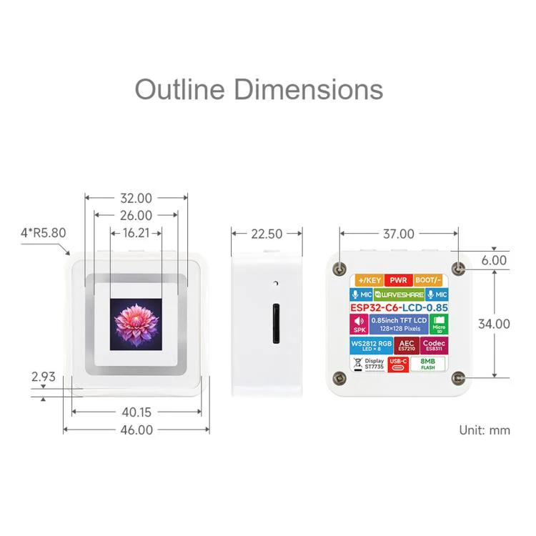 Waveshare ESP32-C6 0.85inch LCD Display Development Board, RISC-V Single-Core Processor, 128 × 128 Resolution, Supports AI Speech Interaction No Battery - Image 9