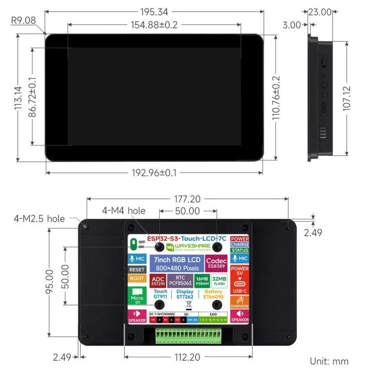 WAVESHARE ESP32-S3 7 Inch AI Voice Touch Display Development Board, 800 × 480 Resolution, 5-Point Touch, IPS Display Panel, Supports 2.4GHz Wi-Fi & BLE 5, Spec: No Battery - Image 8