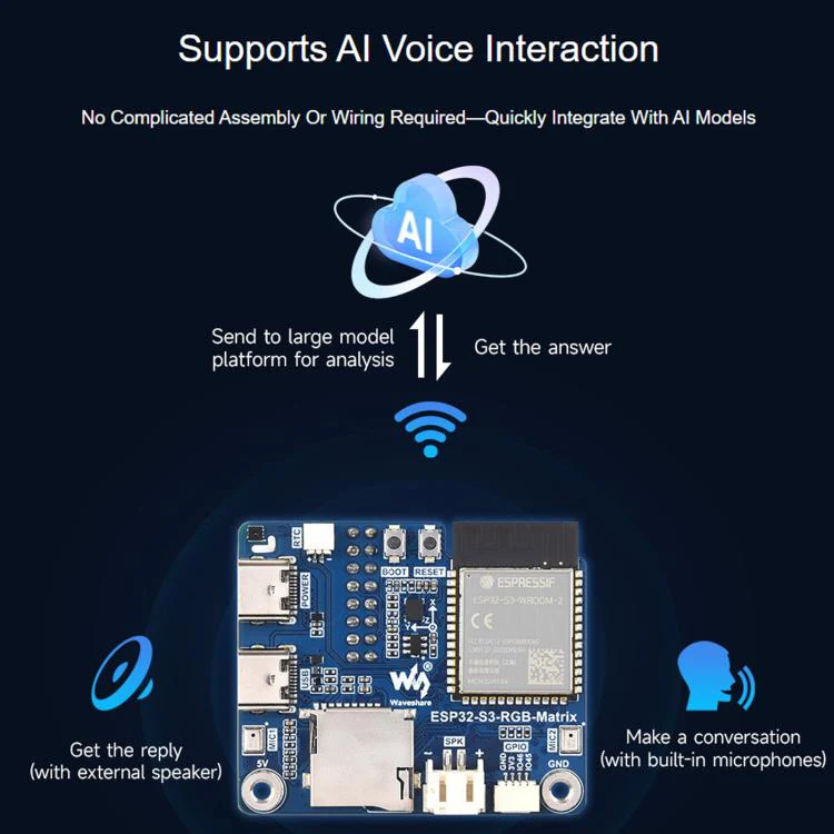 Waveshare ESP32-S3 RGB Matrix Driver Board Onboard Dual Microphones Array, Supports 2.4 GHz Wi-Fi And Bluetooth 5 - Image 5