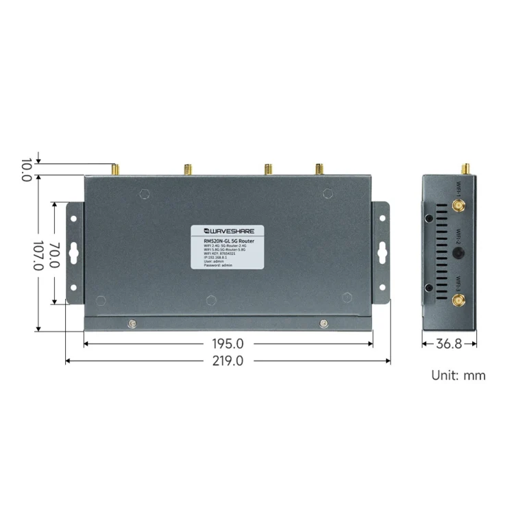 Waveshare RM520N-GL Wireless CPE Industrial 5G Router, Snapdragon X62 Onboard(EU Plug) - Image 2