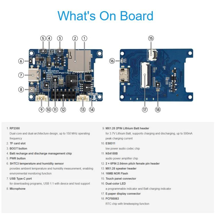 Waveshare RP2350A 1.54inch E-Paper Display Development Board 200 × 200 Resolution, Without Touch Control - Image 8