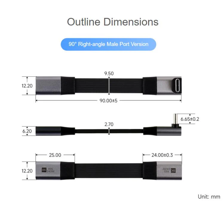 WAVESHARE USB4 V2.0 Type-C Extension Cable 80Gbps High-Definition Video Transmission, Version: 90-Degree Bend Head - Image 3
