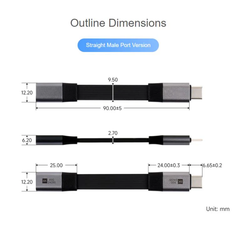 WAVESHARE USB4 V2.0 Type-C Extension Cable 80Gbps High-Definition Video Transmission, Version: Straight Head - Image 3