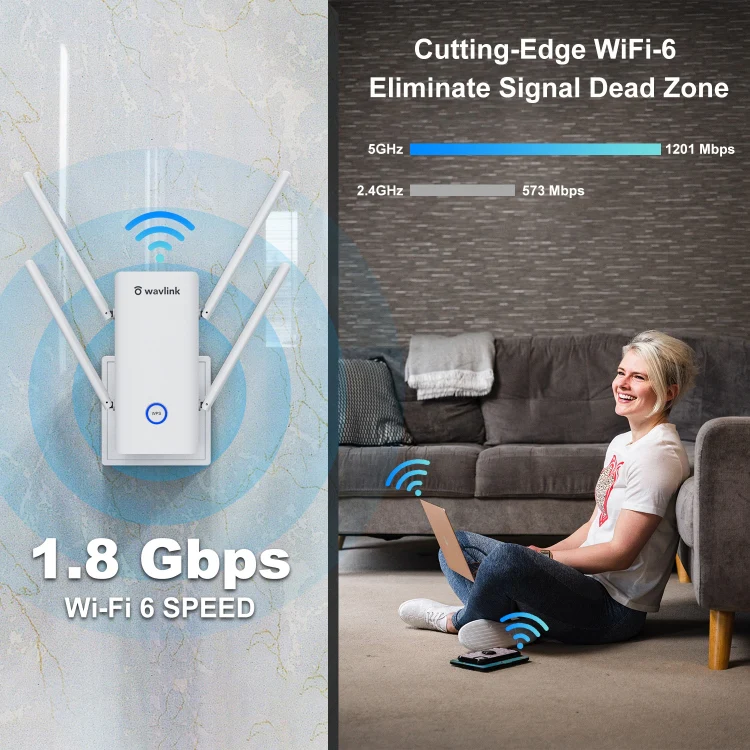 Wavlink AERIAL D4X AX1800Mbps Dual Frequency WiFi Signal Amplifier WiFi6 Extender(UK Plug) - Image 3