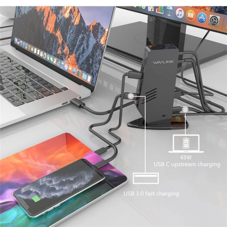 WAVLINK UG69PD5 USB-C HD 60Hz Monitor Adapter Dual 4K Display Docking Station, Plug:AU Plug - Image 5