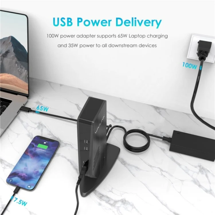 WAVLINK UG69PD5 USB-C HD 60Hz Monitor Adapter Dual 4K Display Docking Station, Plug:UK Plug - Image 6