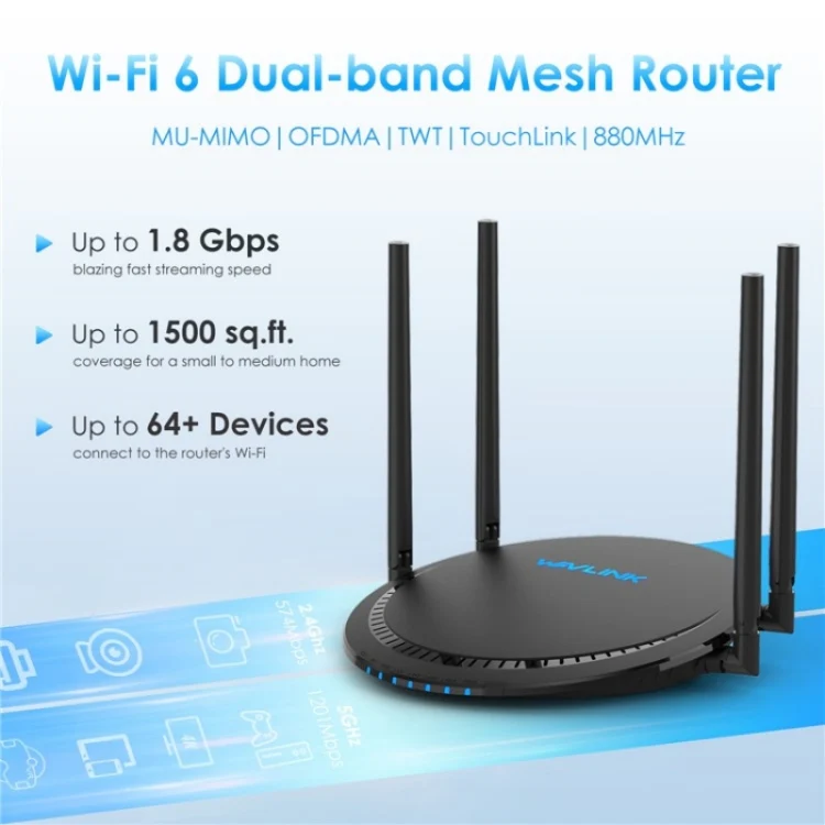 WAVLINK WN531AX2 AX1800 Dual Band Gigabit Wireless Internet Router WiFi 6 Repeater, Plug:AU Plug - Image 3