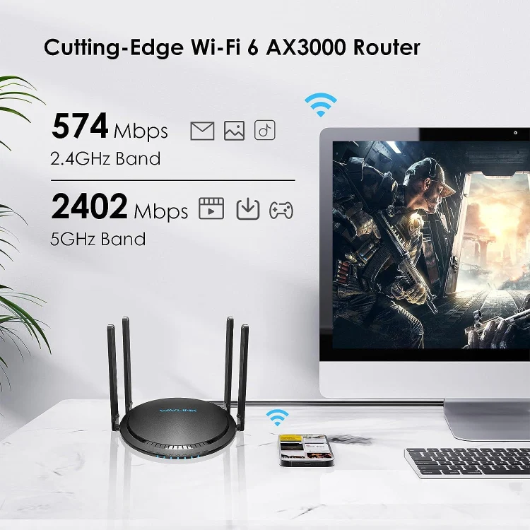 WAVLINK WN531MX3 Wider Coverage AX3000 WiFi 6 Wireless Routers Dual Band Wireless Repeater, Plug:AU Plug - Image 6