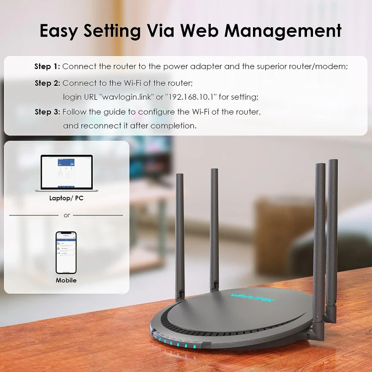WAVLINK WN531P3 WAN / LAN Port Signal Booster Wireless Repeater AC1200 Wireless Routers, Plug:US Plug - Image 4