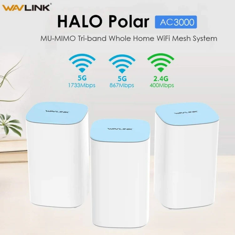 WAVLINK WN551K3 3pcs AC3000 WiFi Wireless Repeater Built-in Antenna Tri-Band Mesh Wireless Router, Plug:US Plug - Image 3