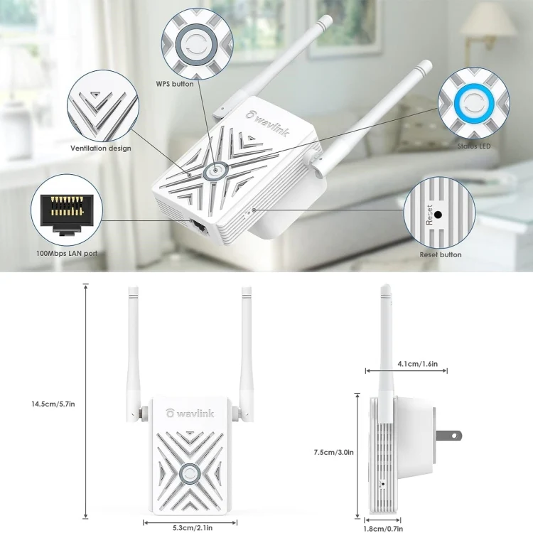 WAVLINK WN578W2 For Home Office N300 WiFi Wireless AP Repeater Signal Booster, Plug:US Plug - Image 7