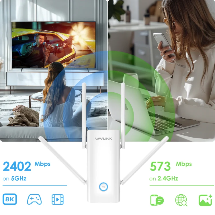 Wavlink WN583AX3 AX3000 Dual Band WiFi Repeater/AP/Router/Mesh Mode WiFi Extender, Plug:UK Plug - Image 3