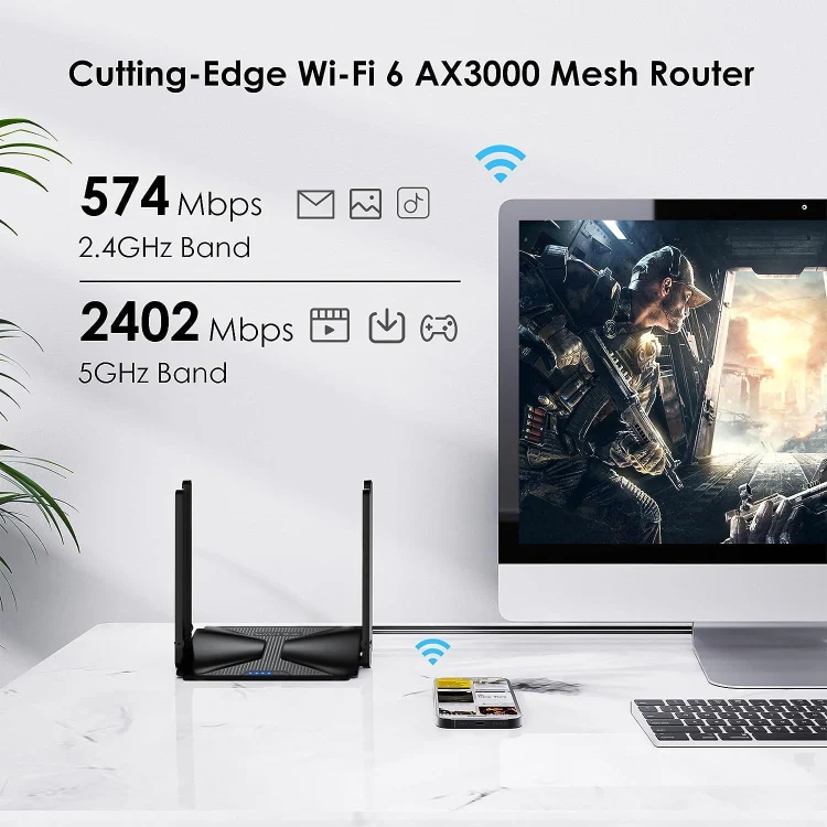 WAVLINK WN586X3 Wireless Gigabit Ethernet Router Wi-Fi 6 AX3000 Mesh Router Dual Band, Plug:AU Plug - Image 2