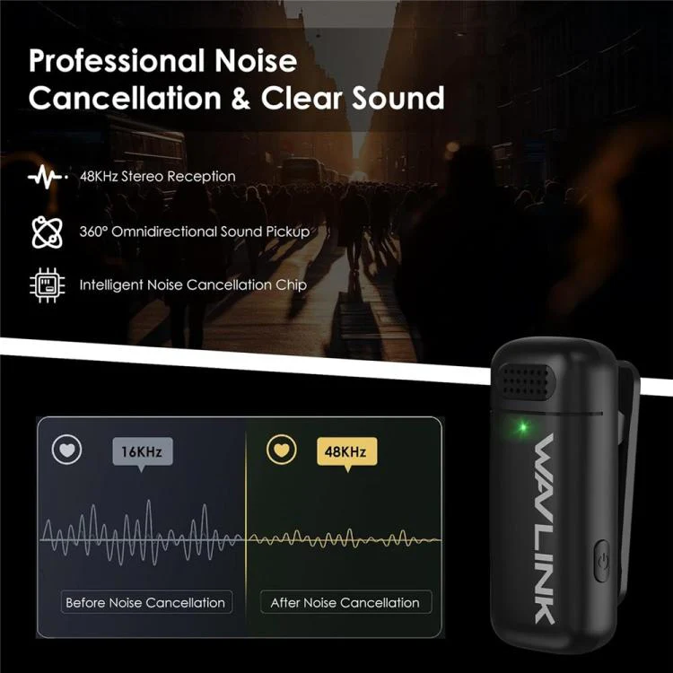 WAVLINK WS-WAJ606C1 Lavalier Noise Reduction Wireless Microphone with 8 Pin RX Receiver - Image 3