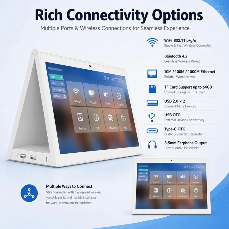 WD1028T 10.1 inch HD Dual Touch Screen Digital Signage, 2GB+16GB, Android 11 RK3568 Quad Core, Plug:US Plug(White) - Image 9