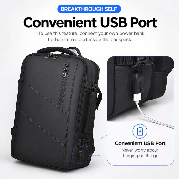 WEIXIER B683 Large Capacity Expandable Backpack Men Business Laptop Pack(Black) - Image 4