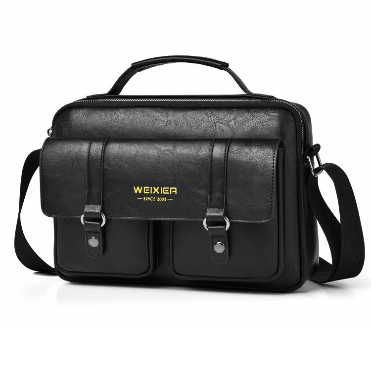 WEIXIER D1109 Mens Horizontal Briefcase Messenger Bag Waterproof PU Leather Shoulder Bag Handbag(Black)