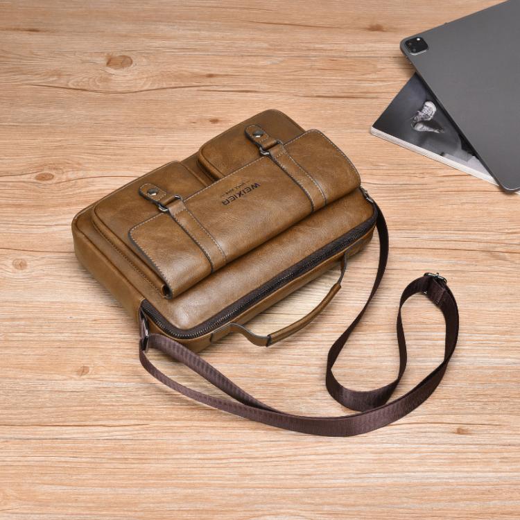 WEIXIER D1109 Mens Horizontal Briefcase Messenger Bag Waterproof PU Leather Shoulder Bag Handbag(Black) - Image 3