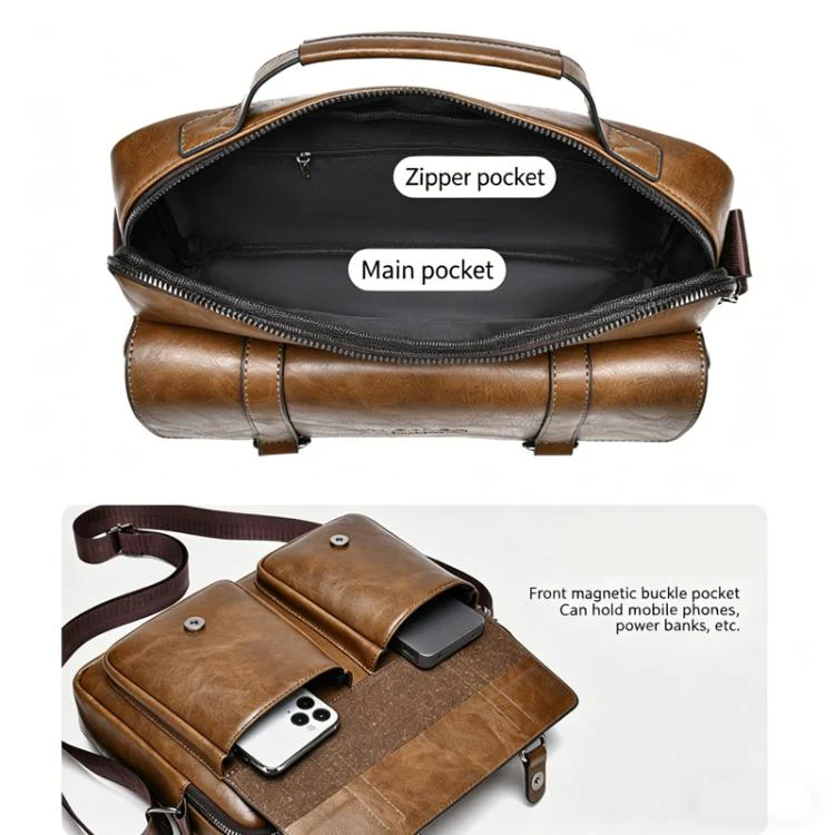 WEIXIER D1109 Mens Horizontal Briefcase Messenger Bag Waterproof PU Leather Shoulder Bag Handbag(Black) - Image 5